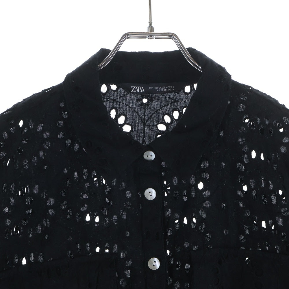 ZARA(ザラ) シースルー フローラル 長袖シャツ ブラック レディース