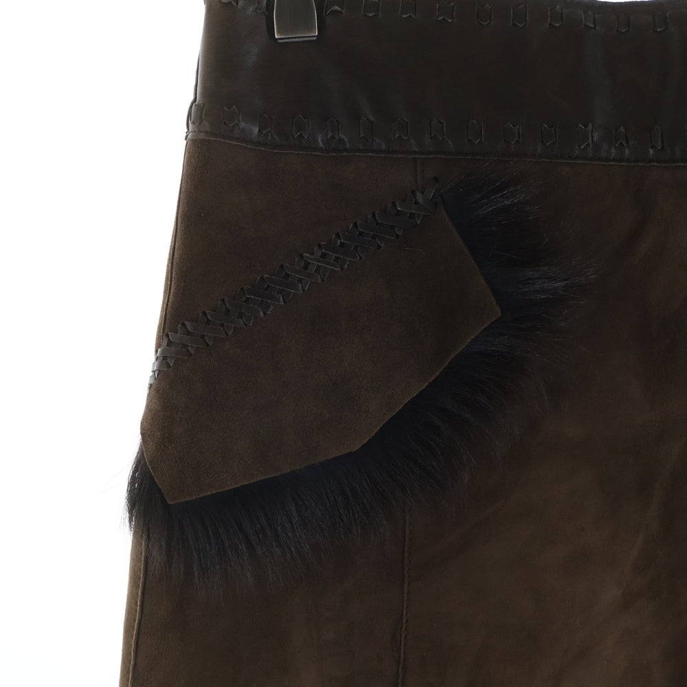 BURBERRY BLUE LABEL(バーバリーブルーレーベル) リアルファー レザーミニスカート FO500-999 ブラウン レディース