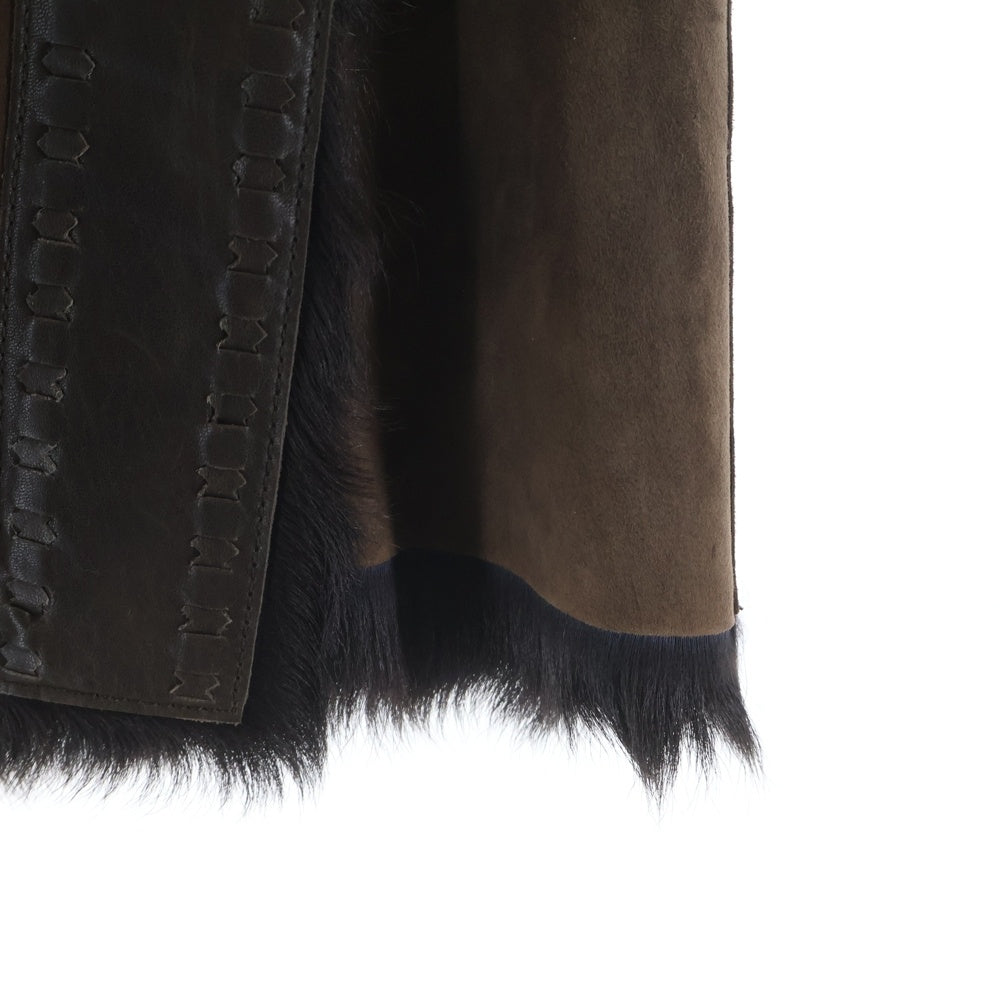 BURBERRY BLUE LABEL(バーバリーブルーレーベル) リアルファー レザーミニスカート FO500-999 ブラウン レディース