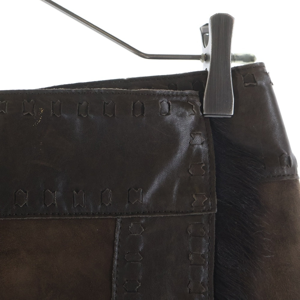 BURBERRY BLUE LABEL(バーバリーブルーレーベル) リアルファー レザーミニスカート FO500-999 ブラウン レディース