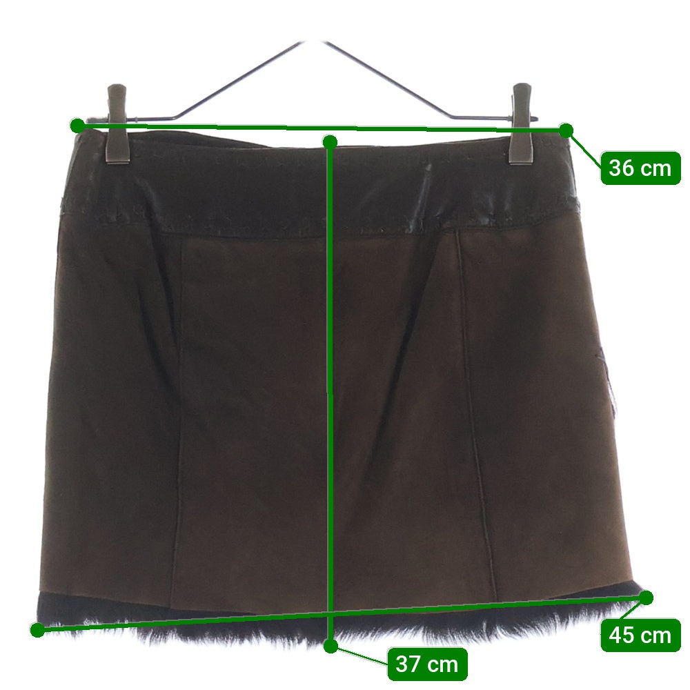 BURBERRY BLUE LABEL(バーバリーブルーレーベル) リアルファー レザーミニスカート FO500-999 ブラウン レディース