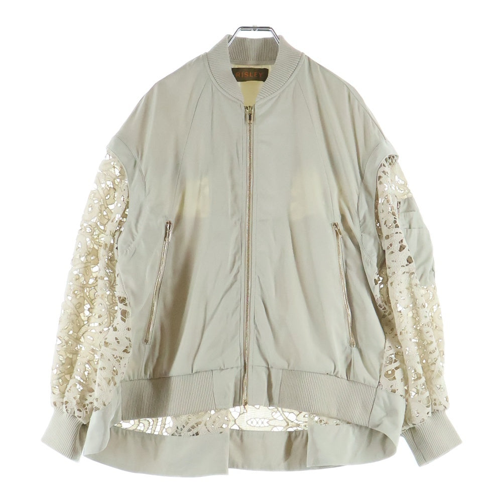 NO BRAND(ノーブランド) RISLEY リズレイ2WAY レーススリーブ ジップアップブルゾン MA-1 ベージュ レディース