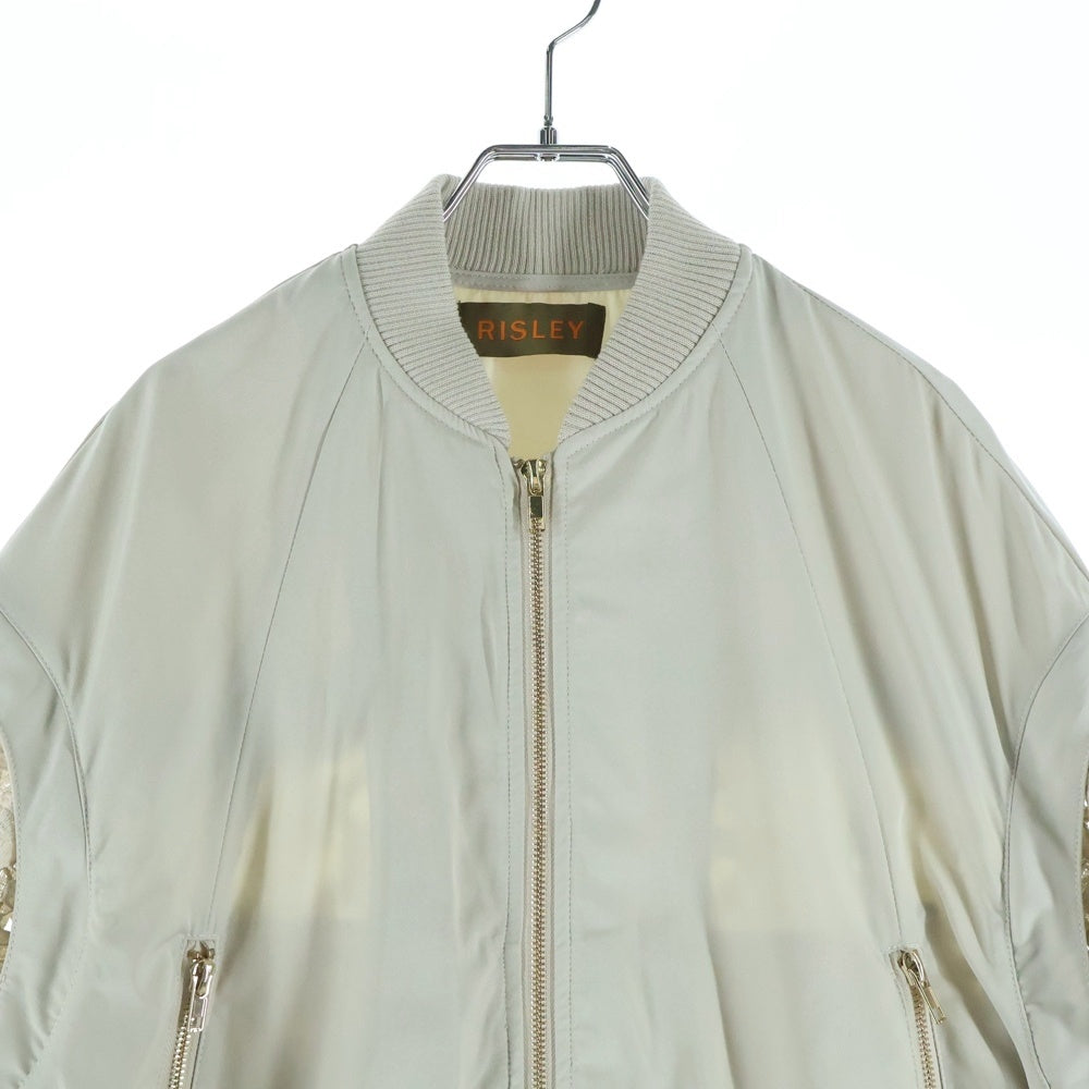 NO BRAND(ノーブランド) RISLEY リズレイ2WAY レーススリーブ ジップアップブルゾン MA-1 ベージュ レディース