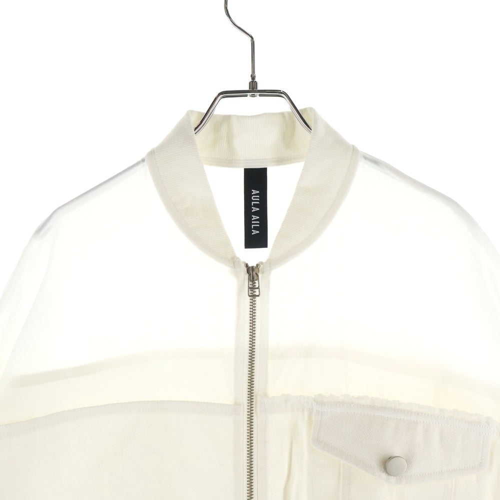 AULA AILA(アウラアイラ) シースルー デニム切り替えし ジップアップダウンジャケット 1242‐02002 ホワイト レディース