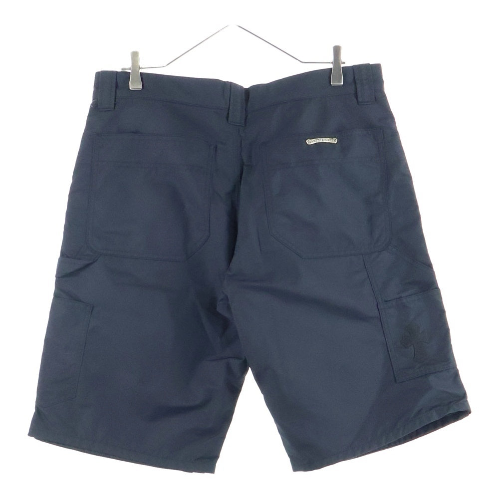 CHROME HEARTS(クロムハーツ) CARPENTER クロスパッチ付きレザー切替ナイロンカーペンターハーフパンツ ネイビー/ブラック