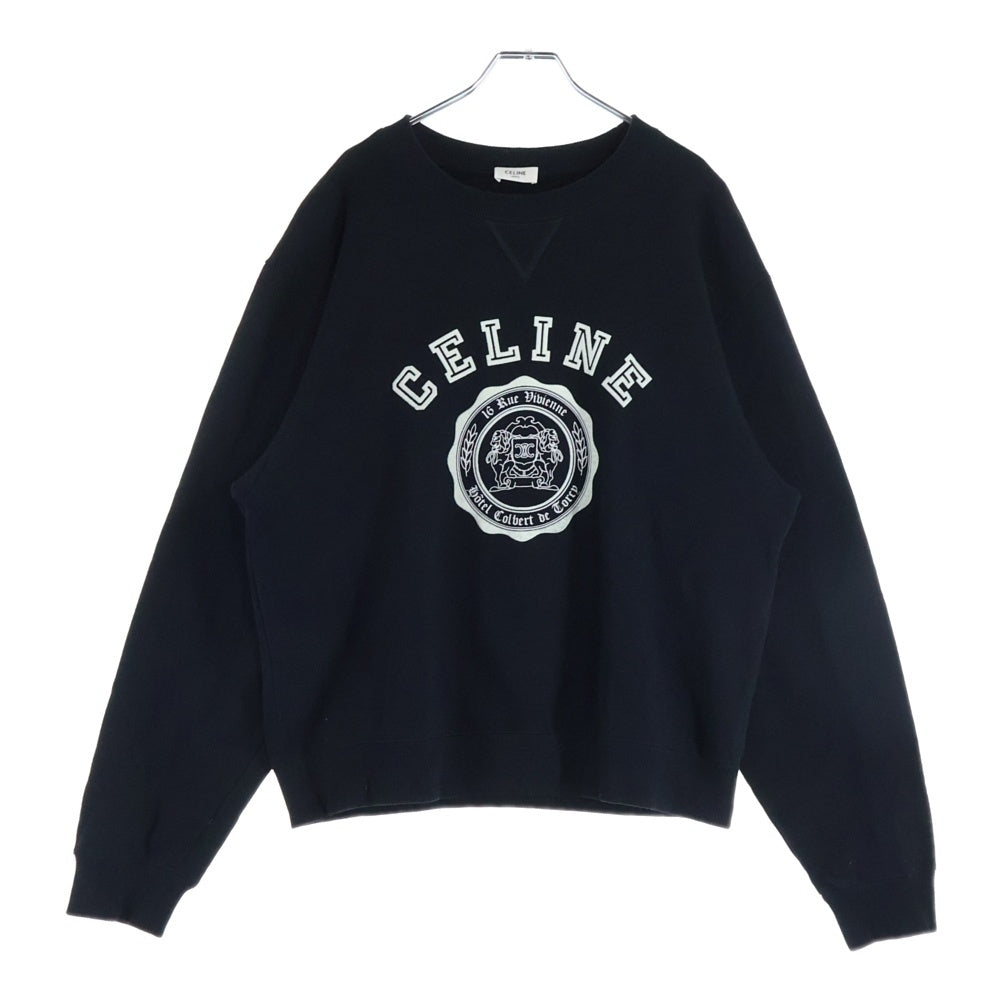 CELINE(セリーヌ) カレッジロゴ フロッキープリント クルーネックスウェットトレーナー ブラック RY030670Q.38AW