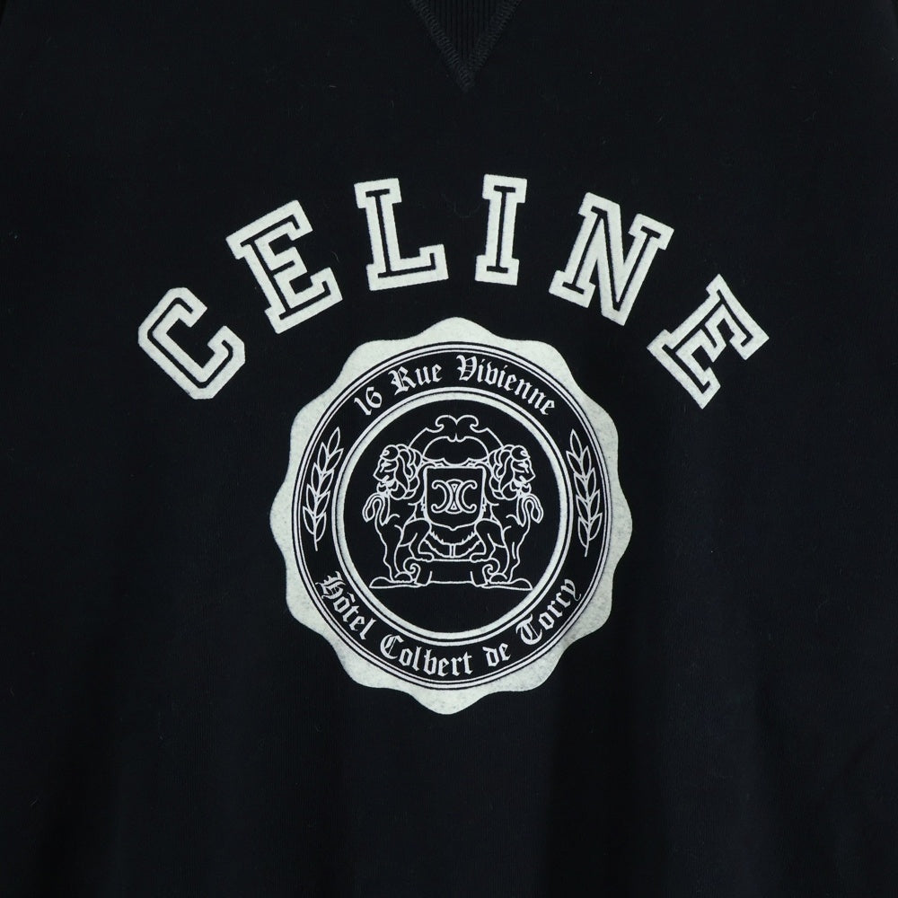 CELINE(セリーヌ) カレッジロゴ フロッキープリント クルーネックスウェットトレーナー ブラック RY030670Q.38AW