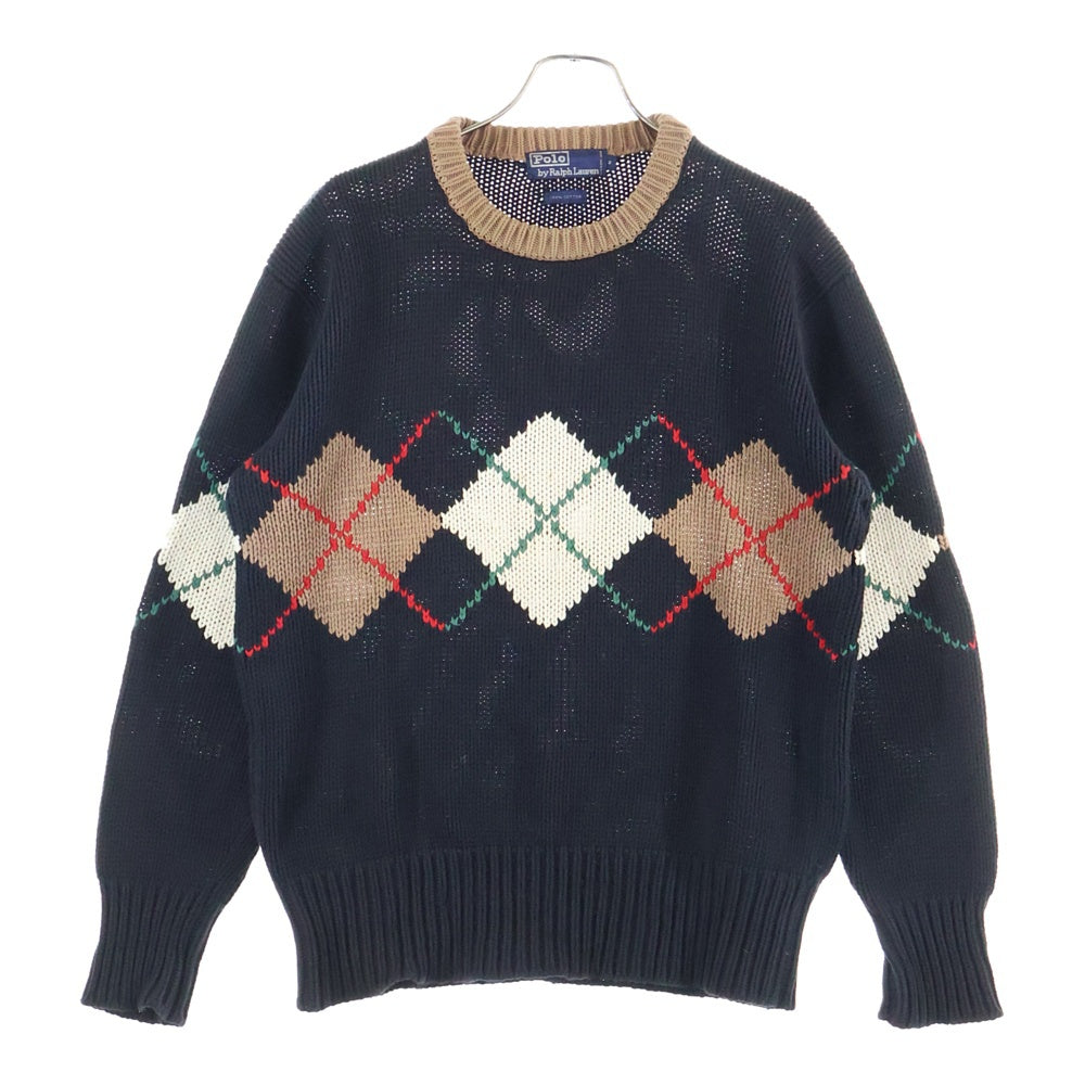 POLO RALPH LAUREN(ポロラルフローレン) 90s ARGYLE COTTON KNIT SWEATER アーガイル ニットセーター ブラック