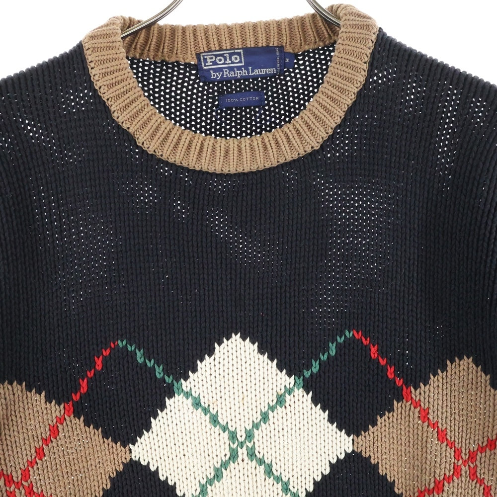POLO RALPH LAUREN(ポロラルフローレン) 90s ARGYLE COTTON KNIT SWEATER アーガイル ニットセーター ブラック