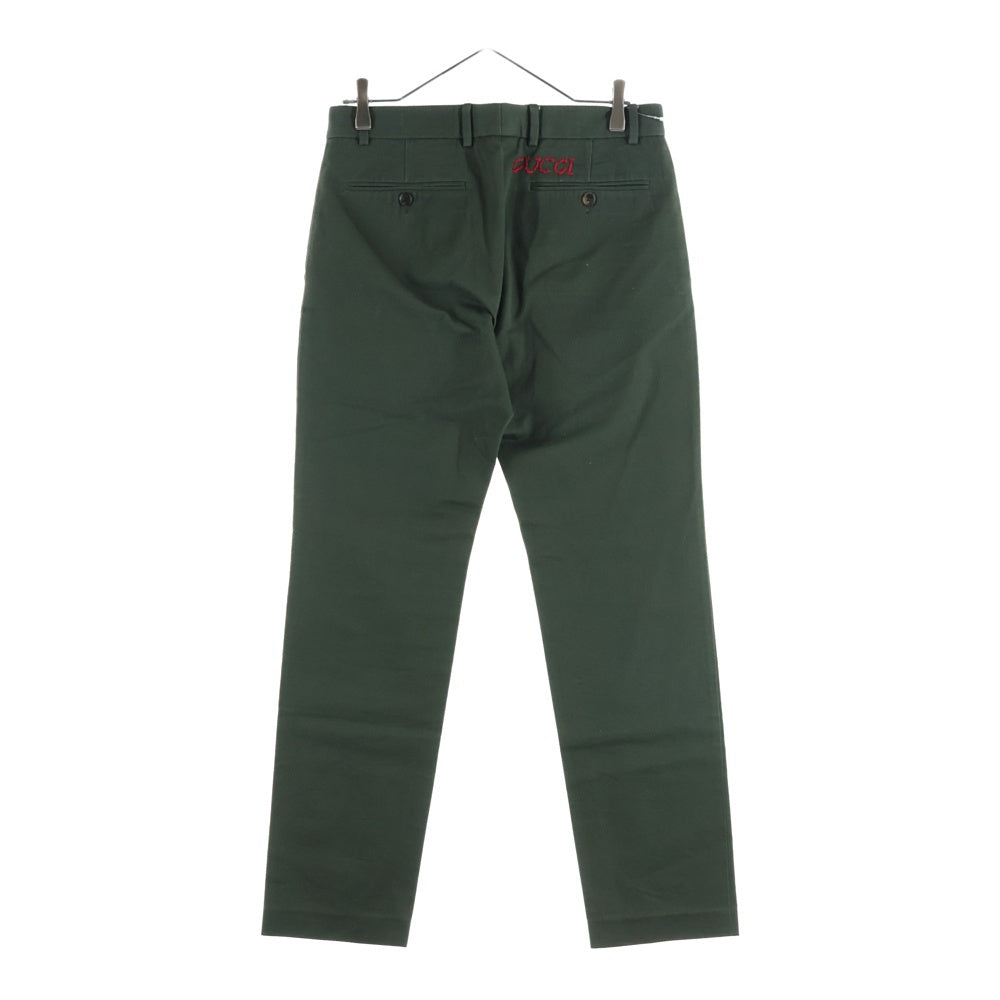 GUCCI(グッチ) 18SS ロゴ刺繍 コットン レギュラーパンツ 519546 カーキ