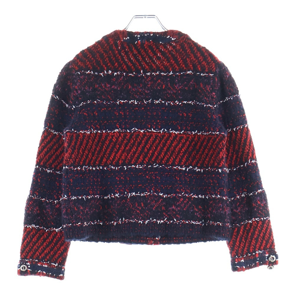 CHANEL(シャネル) Tweed Jacket シルク アルパカ混 ノーカラー ツイードジャケット P75716 ネイビー/レッド レディース