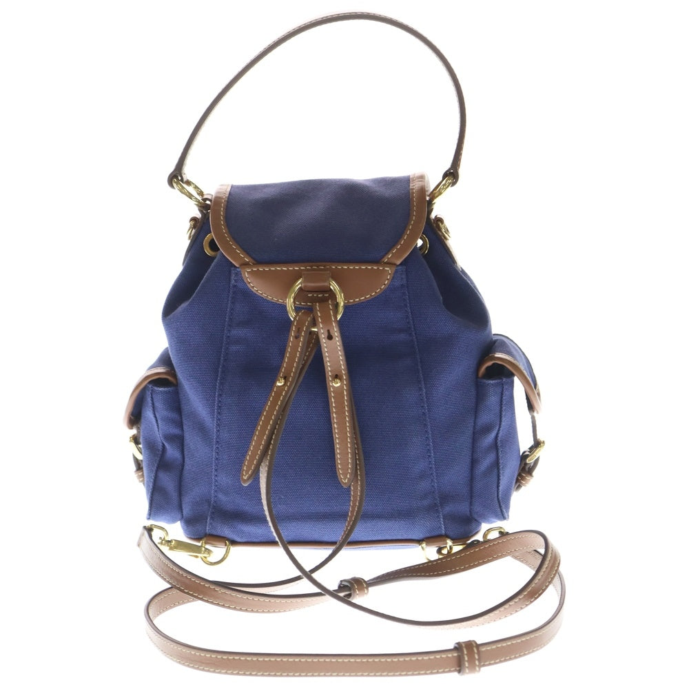 miumiu(ミュウミュウ) レザーハンドル切替キャンバスロゴバックパック リュック ブルー/ブラウン 5BZ043_2IBQ_F04KB_V_OOO レディース