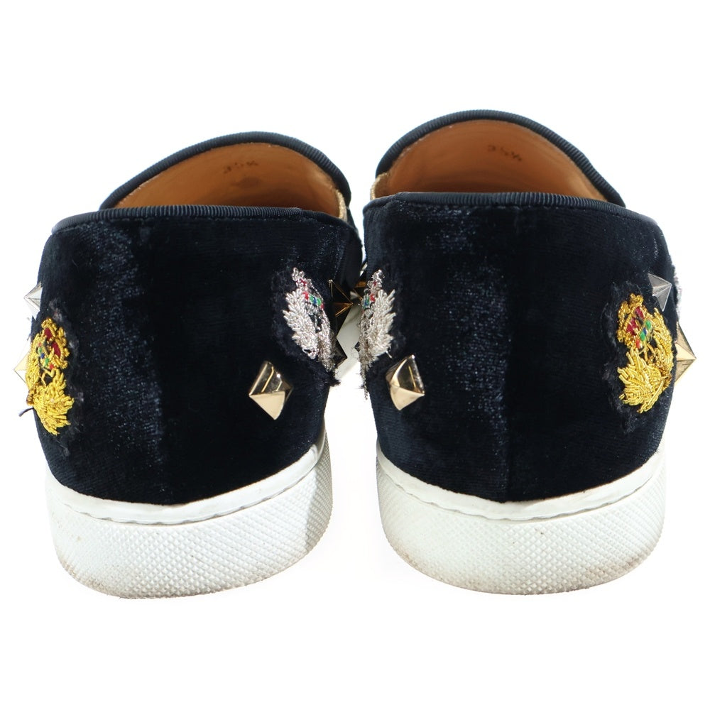 CHRISTIAN LOUBOUTIN(クリスチャンルブタン) スタッズ マルチワッペン装飾 ベロアスリッポン シューズ ブラック レディース