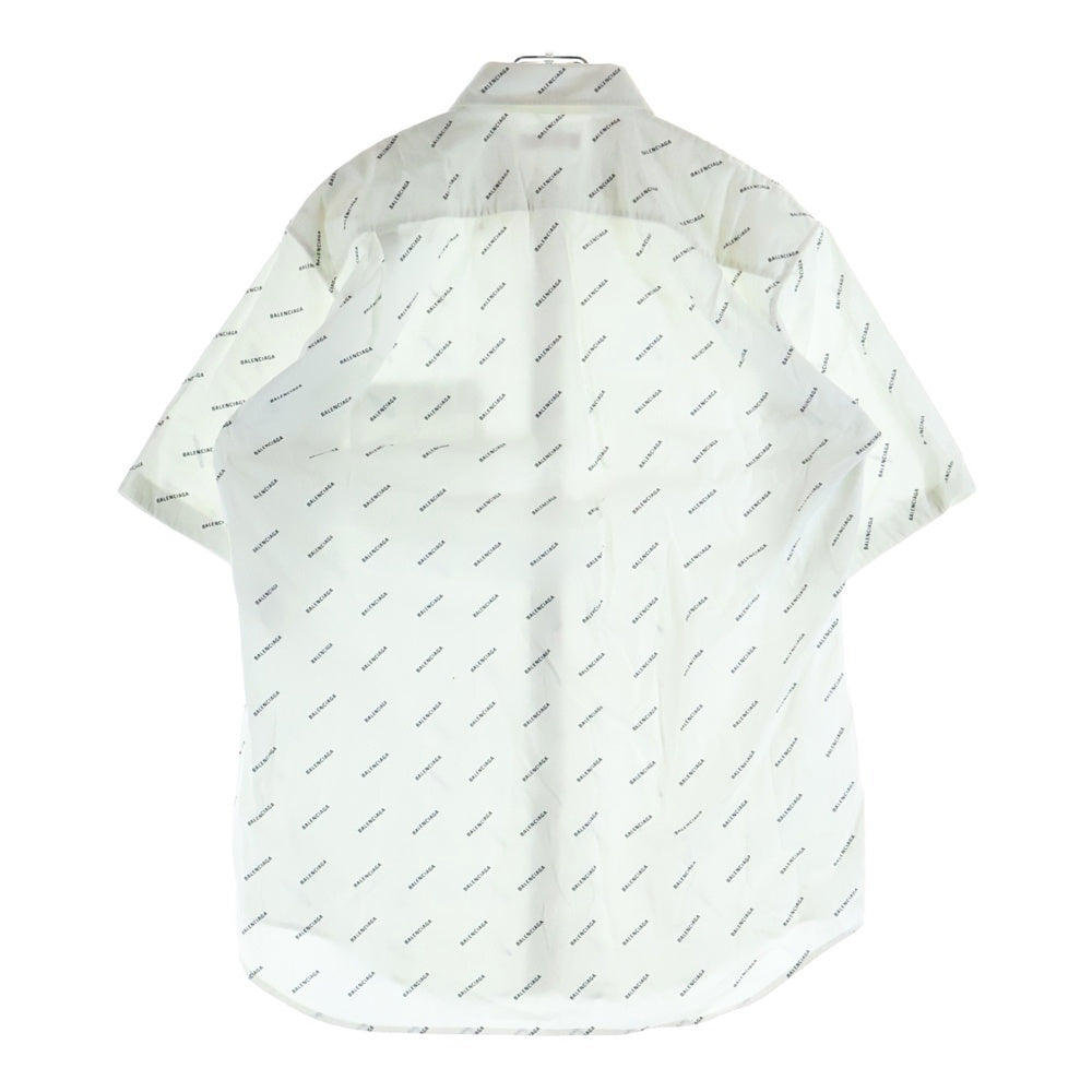 BALENCIAGA(バレンシアガ) 18SS ロゴ総柄 フロントポケット ボタンダウン半袖シャツ ホワイト 534332 TBL96