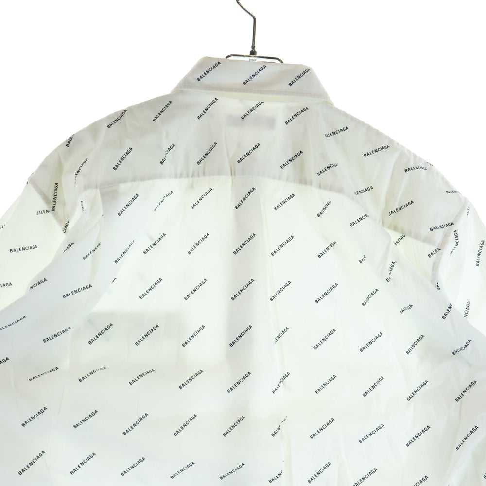 BALENCIAGA(バレンシアガ) 18SS ロゴ総柄 フロントポケット ボタンダウン半袖シャツ ホワイト 534332 TBL96