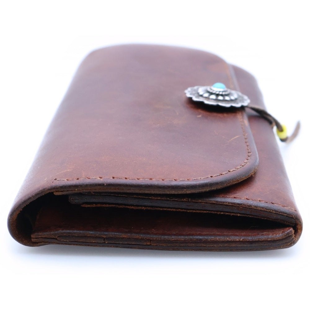 goro's(ゴローズ) 銀縄ターコイズ フラワーコンチョ SADDLE LEATHER サドルレザー ririジップ 2つ折り財布 ブラウン