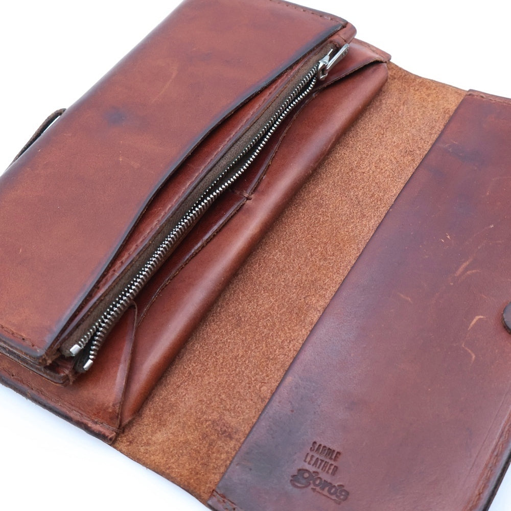 goro's(ゴローズ) 銀縄ターコイズ フラワーコンチョ SADDLE LEATHER サドルレザー ririジップ 2つ折り財布 ブラウン