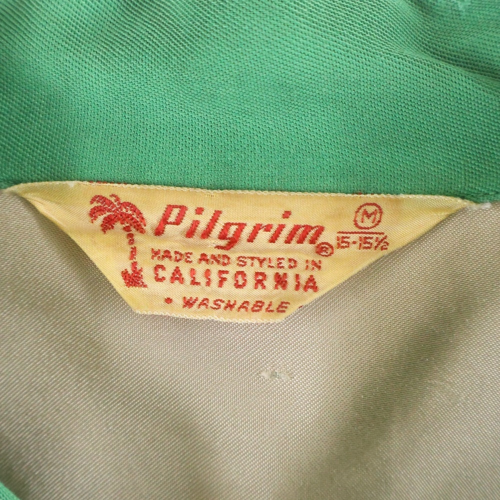 VINTAGE(ヴィンテージ) 60s Pilgrim ダブルフラップ レーヨンギャバ 開襟 オープンカラーシャツ グリーン