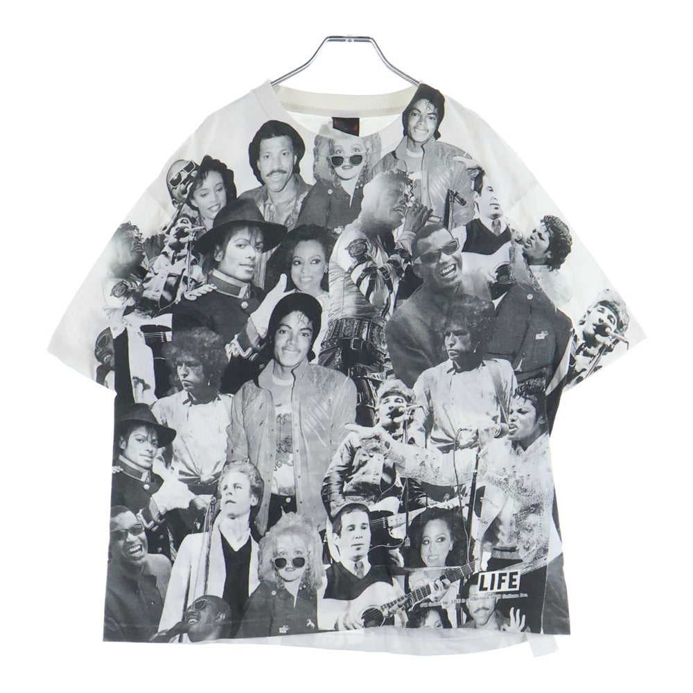 NO BRAND(ノーブランド) SCREEN STARS WE ARE THE WORLD LIFE MAGAZINE 裾袖シングル ライフマガジン クルーネックTシャツ ホワイト