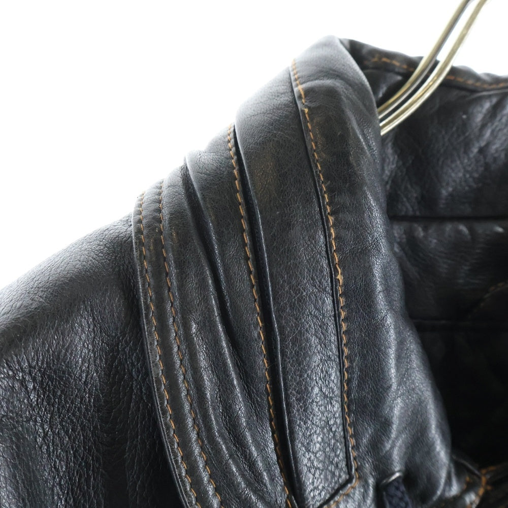 VINTAGE(ヴィンテージ) 80s頃 VERA PELLE 裏キルティングライニング オレンジステッチ グレインレザー レザージャケット ブラック