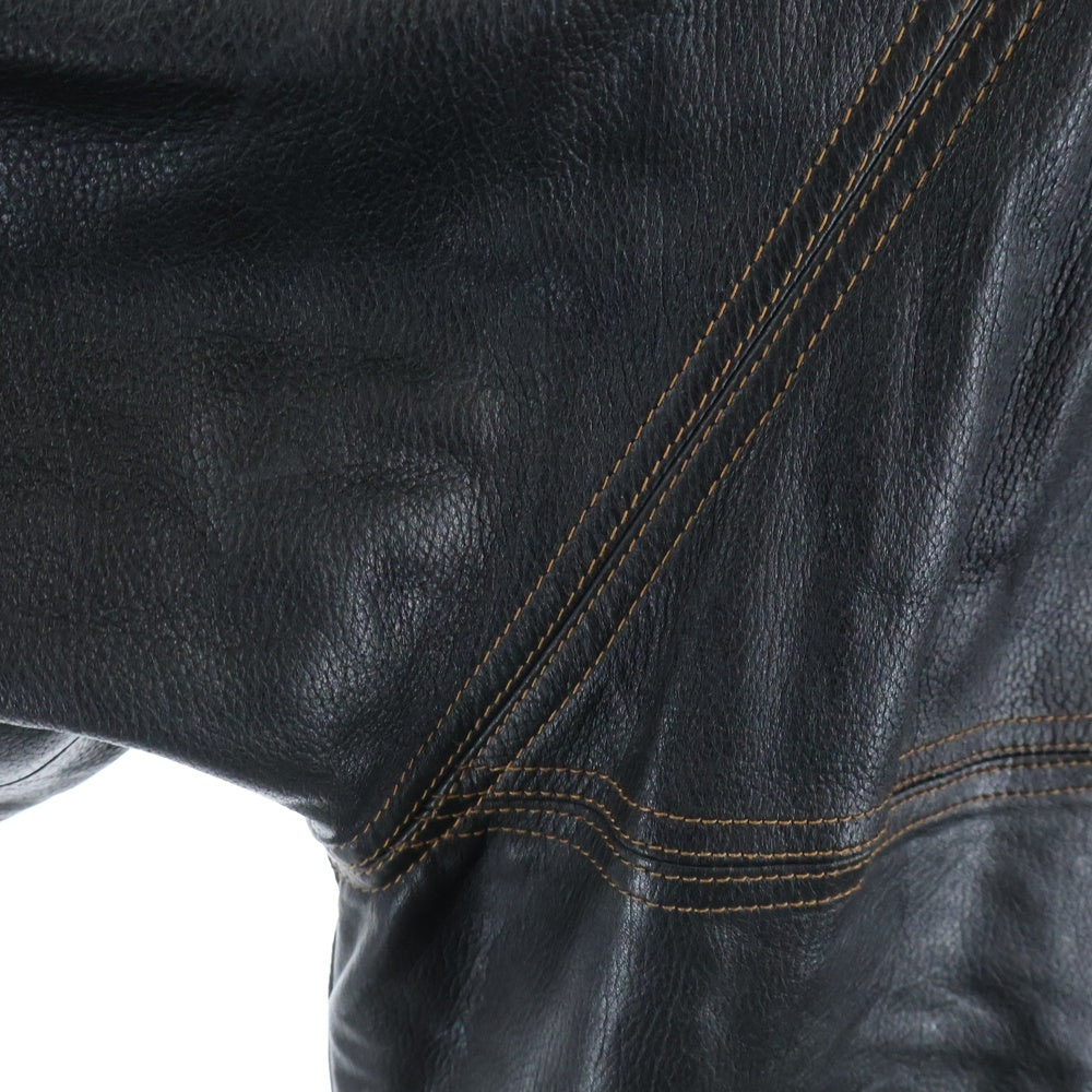 VINTAGE(ヴィンテージ) 80s頃 VERA PELLE 裏キルティングライニング オレンジステッチ グレインレザー レザージャケット ブラック