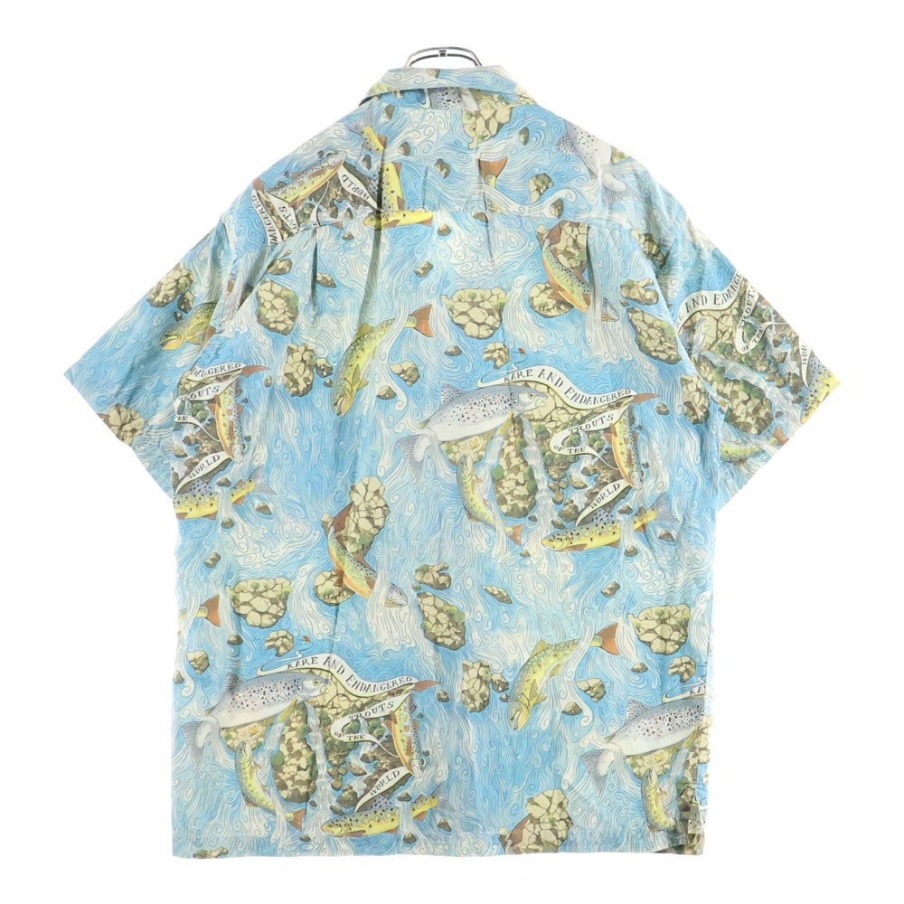 PATAGONIA(パタゴニア) 00s 05SS パタロハ ポルトガル製 LIMITED トラウト フィッシング 柄合わせ オーガニックコットン シルク混 アロハシャツ ブルー 総柄