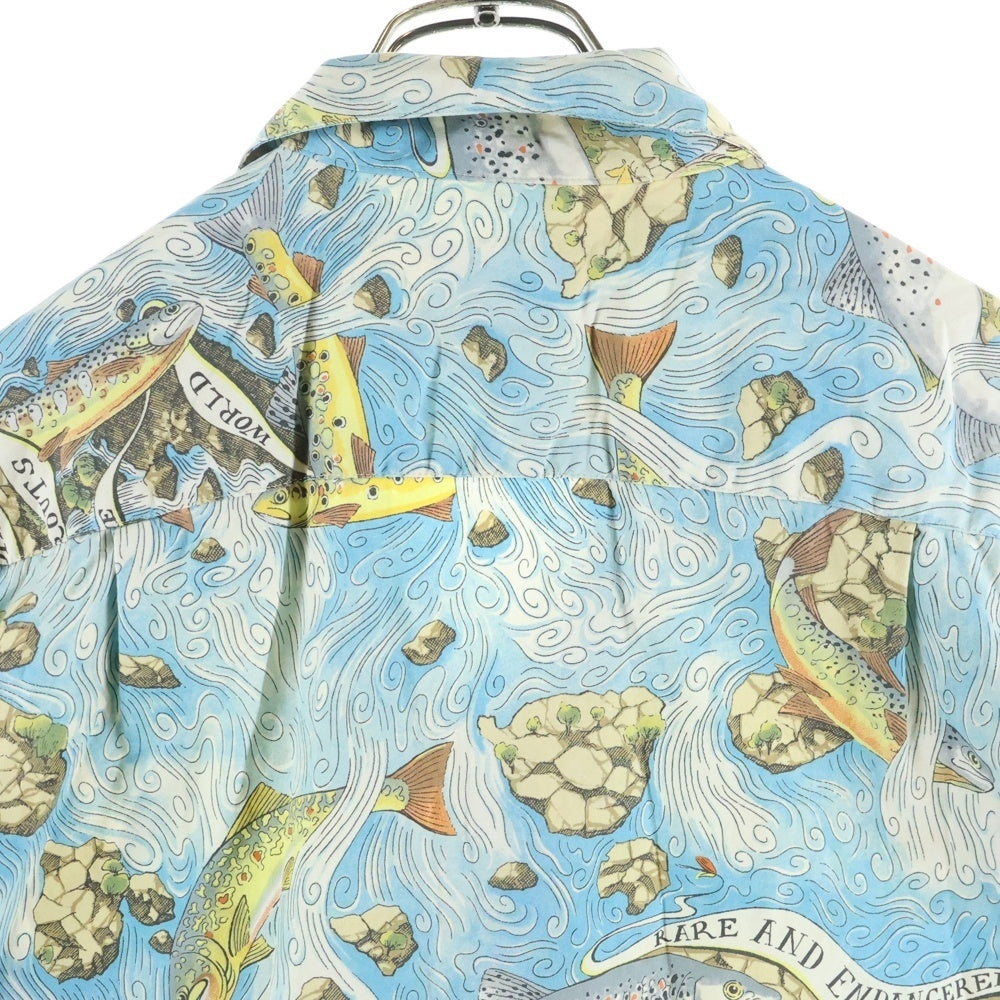 PATAGONIA(パタゴニア) 00s 05SS パタロハ ポルトガル製 LIMITED トラウト フィッシング 柄合わせ オーガニックコットン シルク混 アロハシャツ ブルー 総柄