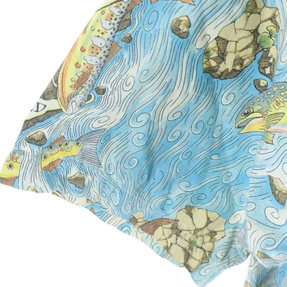 PATAGONIA(パタゴニア) 00s 05SS パタロハ ポルトガル製 LIMITED トラウト フィッシング 柄合わせ オーガニックコットン シルク混 アロハシャツ ブルー 総柄