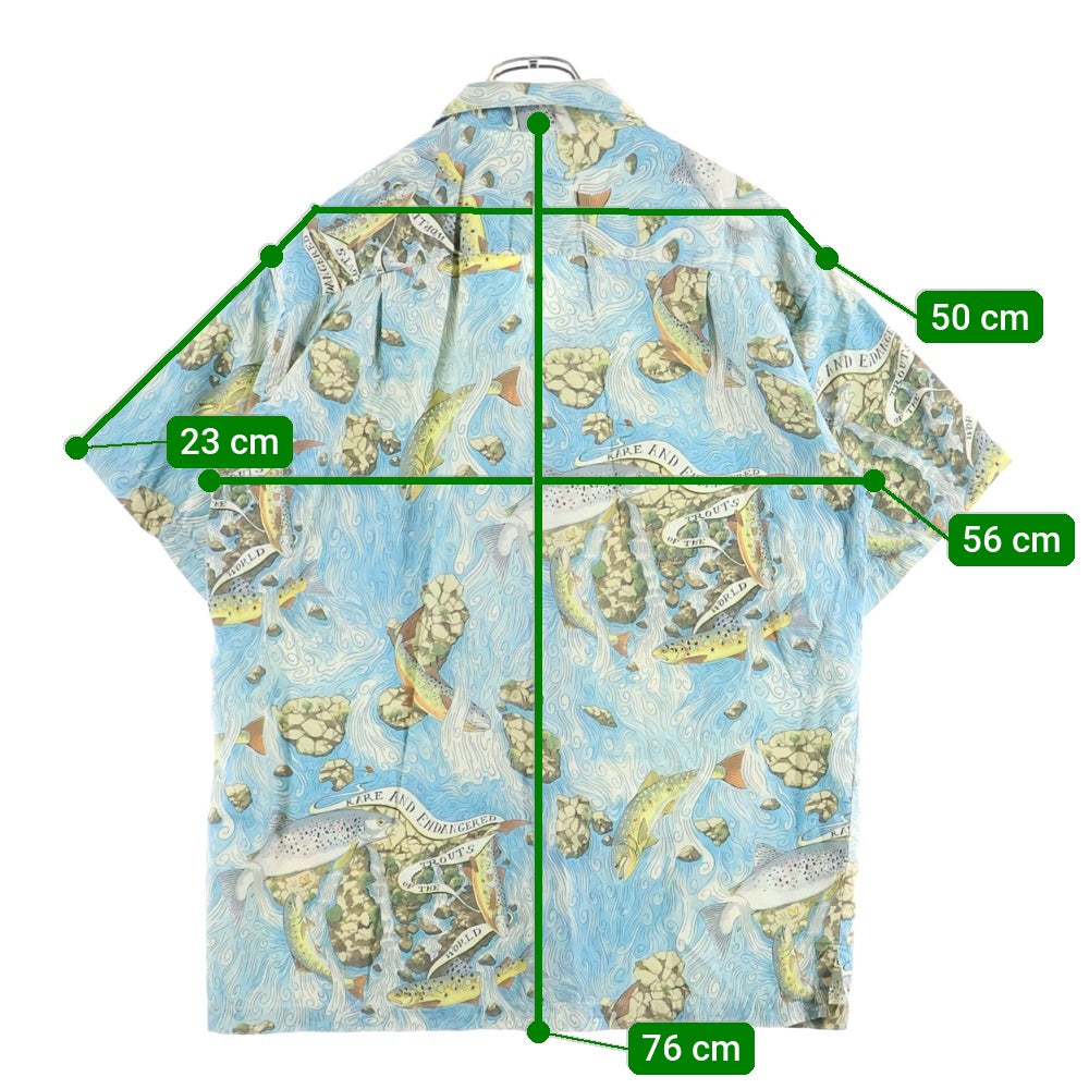 PATAGONIA(パタゴニア) 00s 05SS パタロハ ポルトガル製 LIMITED トラウト フィッシング 柄合わせ オーガニックコットン シルク混 アロハシャツ ブルー 総柄
