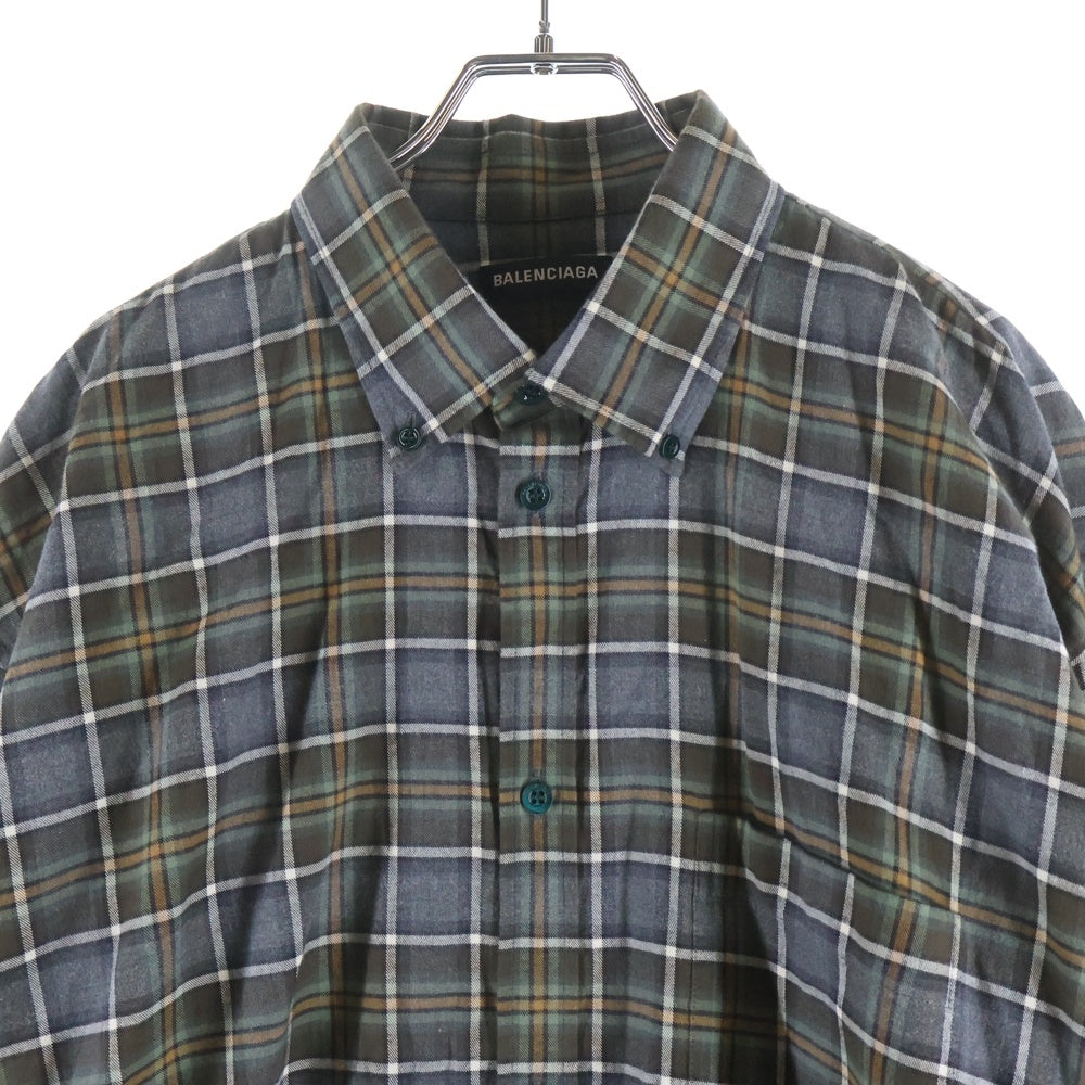 BALENCIAGA(バレンシアガ) 18AW Oversized Check Shirt バックロゴプリント オーバーサイズ長袖チェックシャツ 508465 TBM21 カーキ