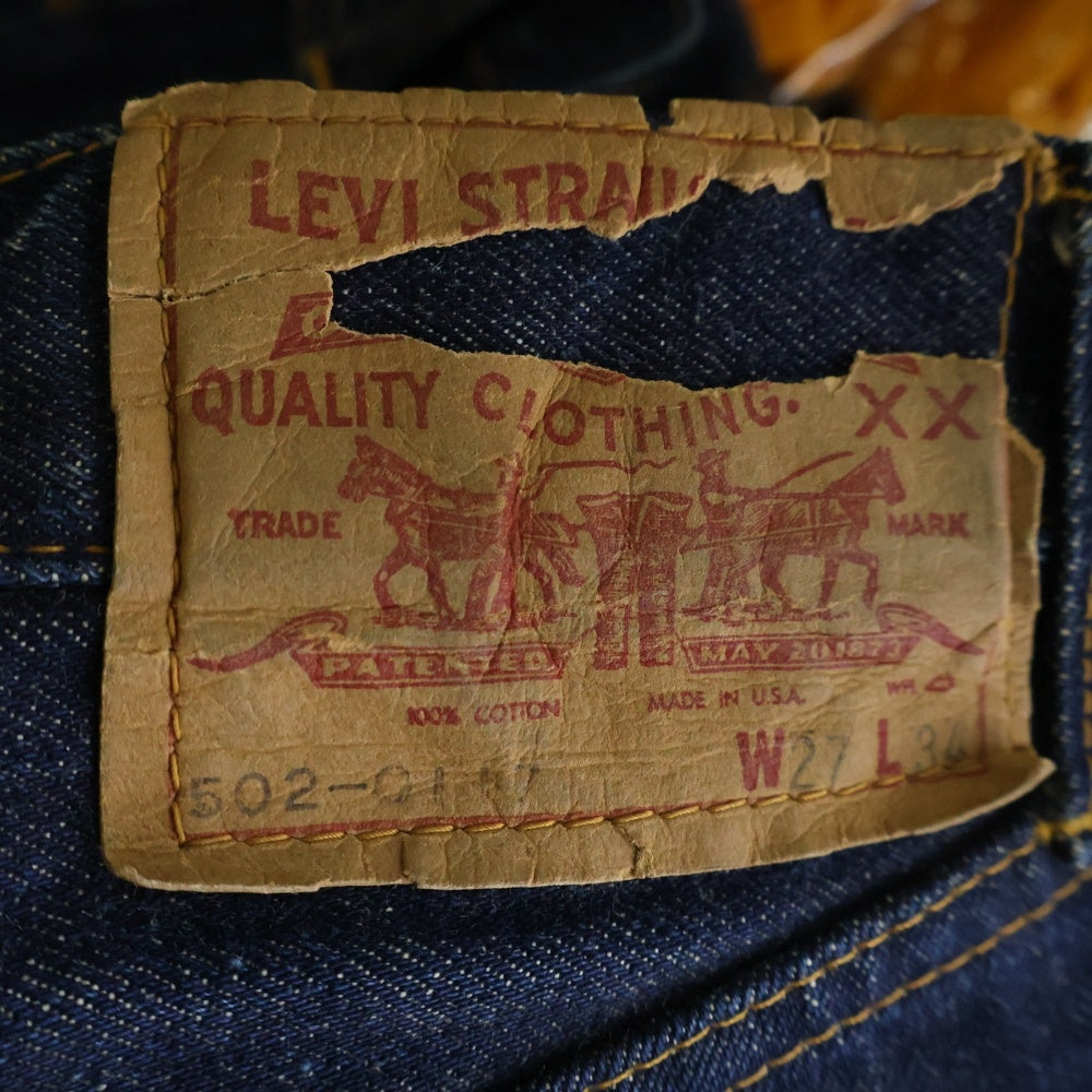 Levi's(リーバイス) 濃紺 60s 502-0117 BIGE コインポケット裏シングル ボタン裏16 スコビルジップ 不V Vステッチ ジップフライ デニムパンツ W27/L34 ネイビー レディース