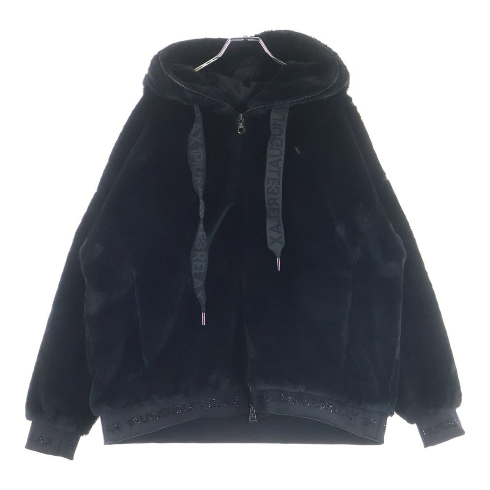 1 PIU 1 UGUALE 3 RELAX(ウノピゥウノウグァーレトレ) ロゴラインストーン フードジップ ファージャケット ブラック