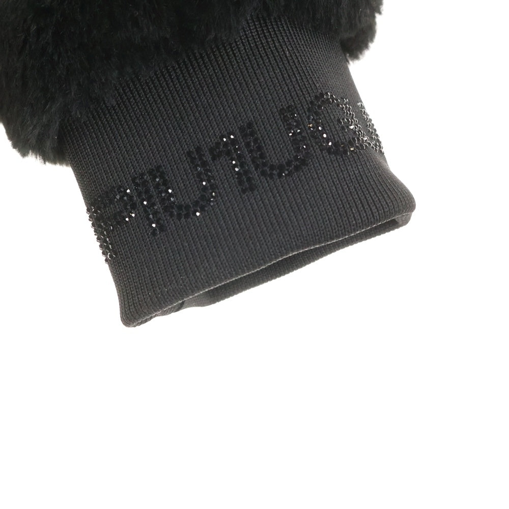 1 PIU 1 UGUALE 3 RELAX(ウノピゥウノウグァーレトレ) ロゴラインストーン フードジップ ファージャケット ブラック