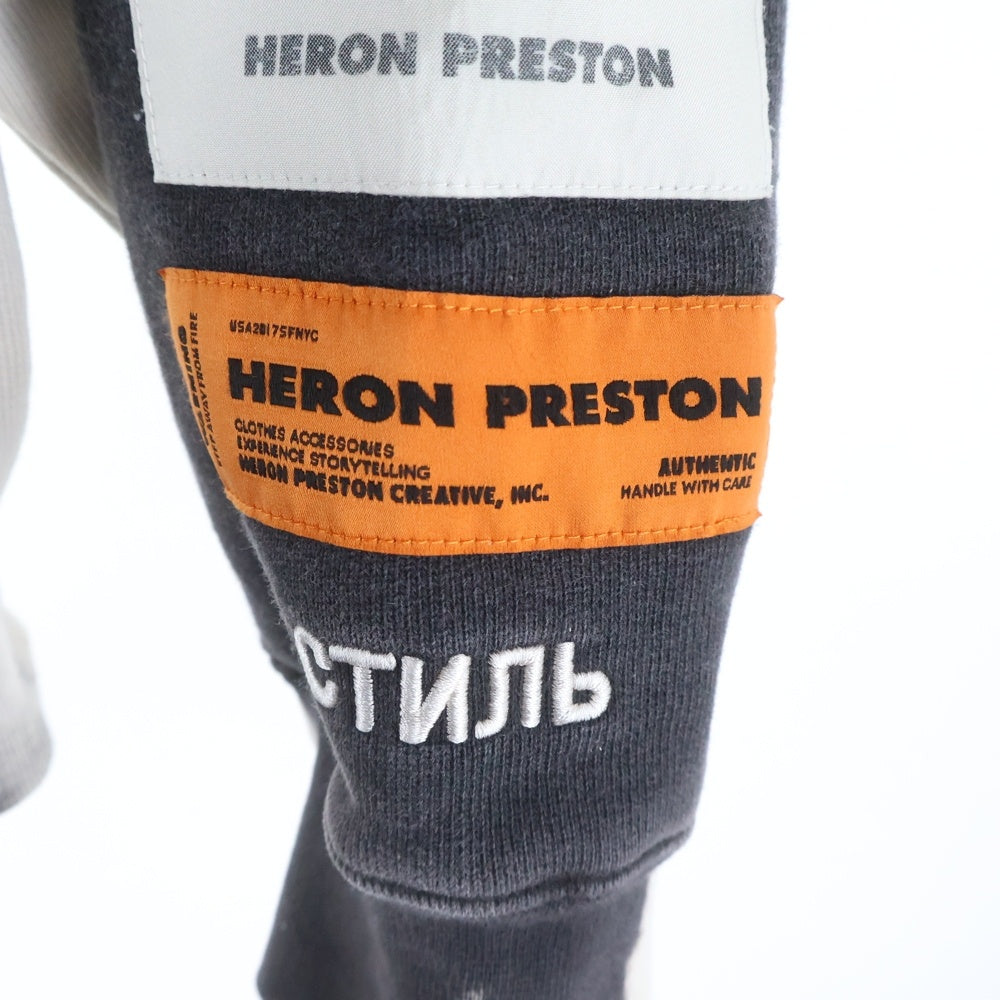 HERON PRESTON(ヘロンプレストン) ×CATERPILLAR SWEAT SHIRT バイカラー クルーネックスウェット グレー