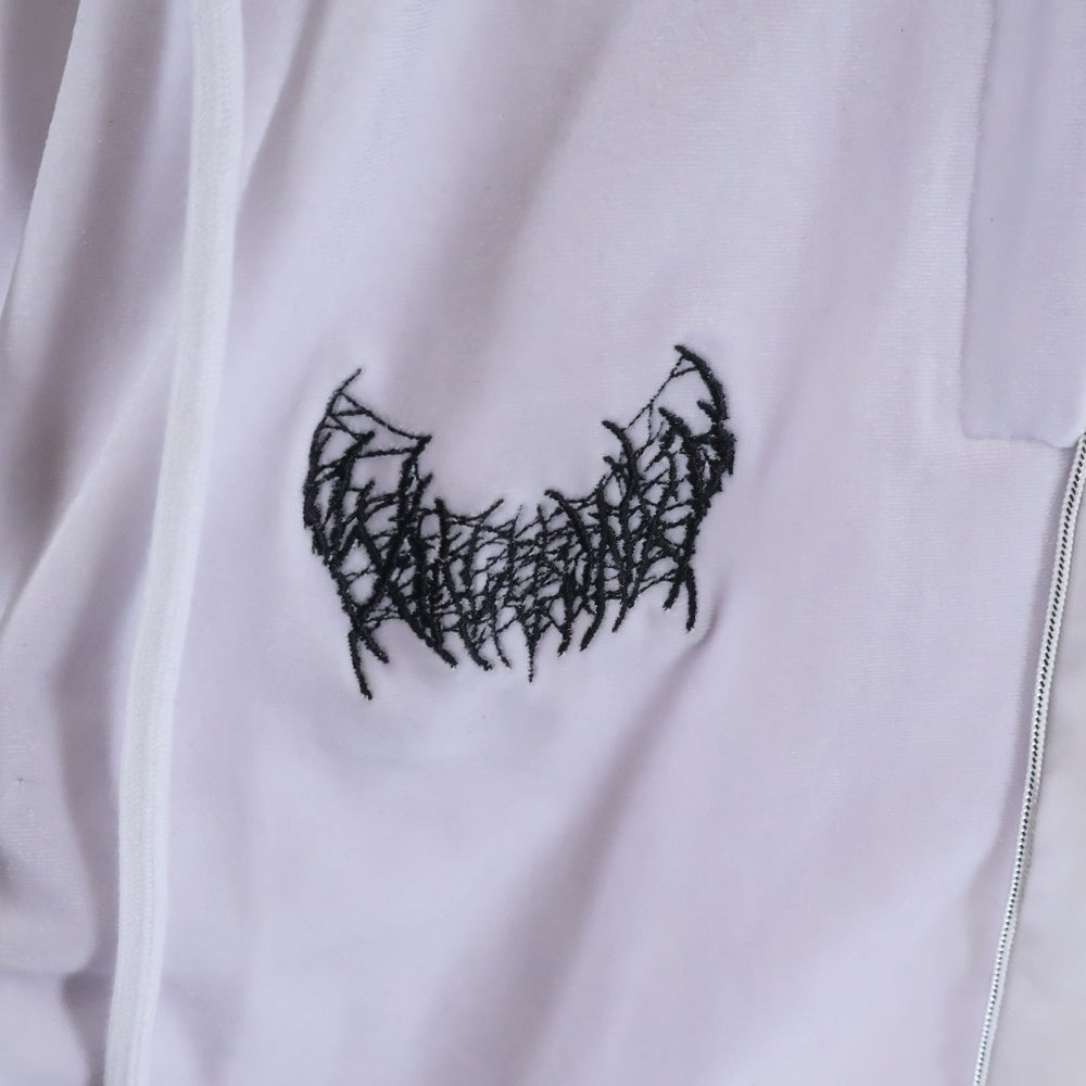 NO BRAND(ノーブランド) YXNGBRATZ ロゴ刺繍 ベロア トラックパンツ ホワイト