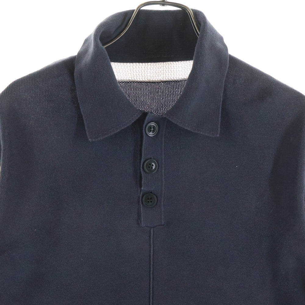 Maison Martin Margiela(メゾンマルタンマルジェラ) 14SS ニット切替 コットンニットポロ ニットシャツ ネイビー/マルチカラー