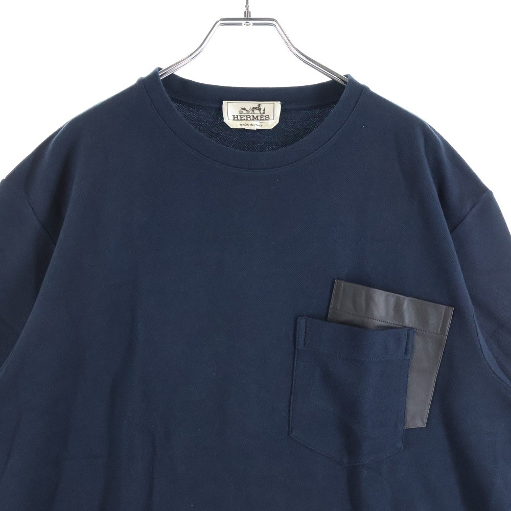 HERMES(エルメス) レザーポケット クルーネック半袖Tシャツカットソー ネイビー