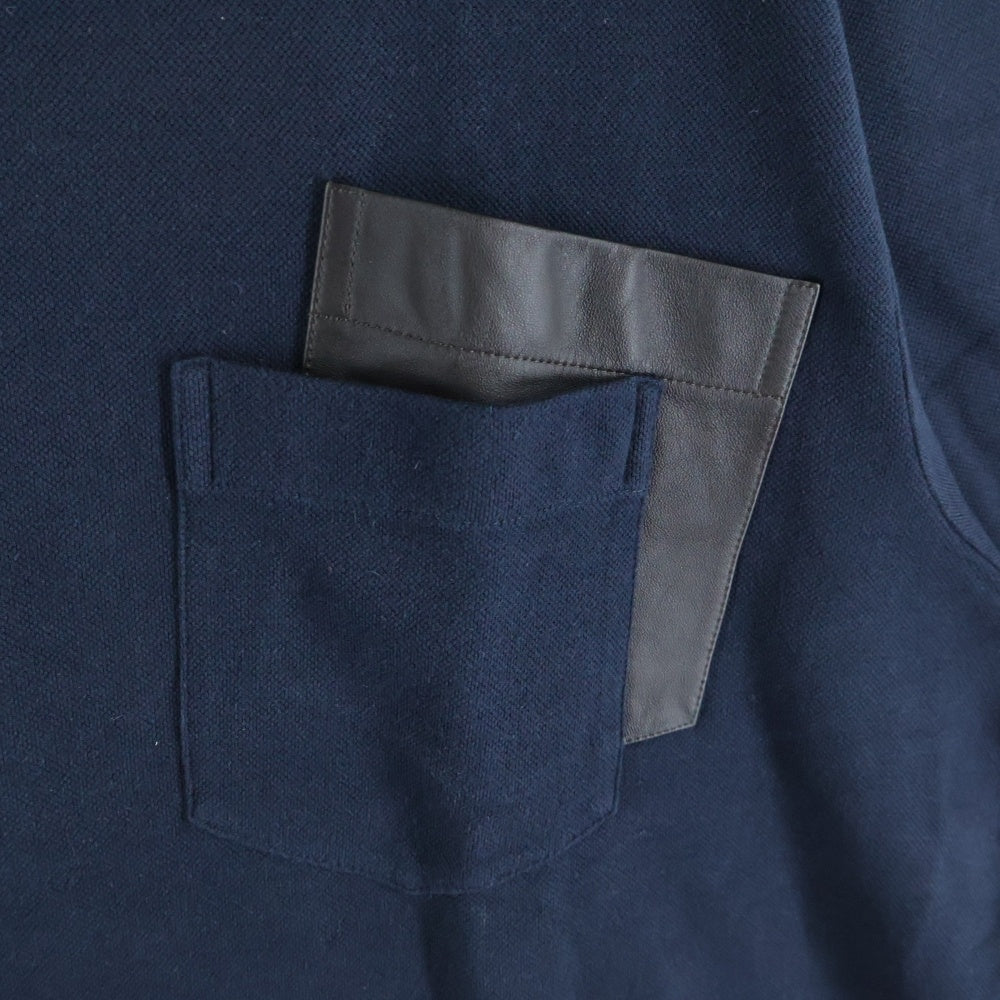 HERMES(エルメス) レザーポケット クルーネック半袖Tシャツカットソー ネイビー