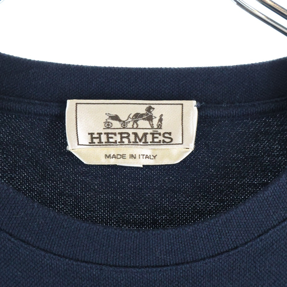 HERMES(エルメス) レザーポケット クルーネック半袖Tシャツカットソー ネイビー