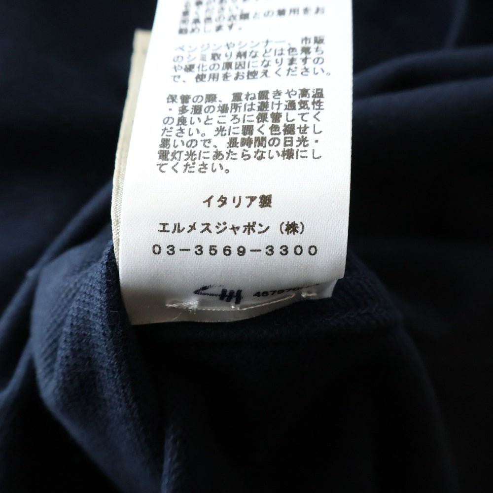 HERMES(エルメス) レザーポケット クルーネック半袖Tシャツカットソー ネイビー