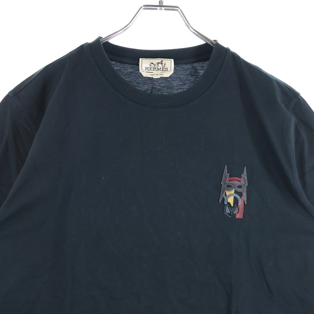HERMES(エルメス) スーパーH レザーパッチ クルーネック半袖Tシャツカットソー ブラック