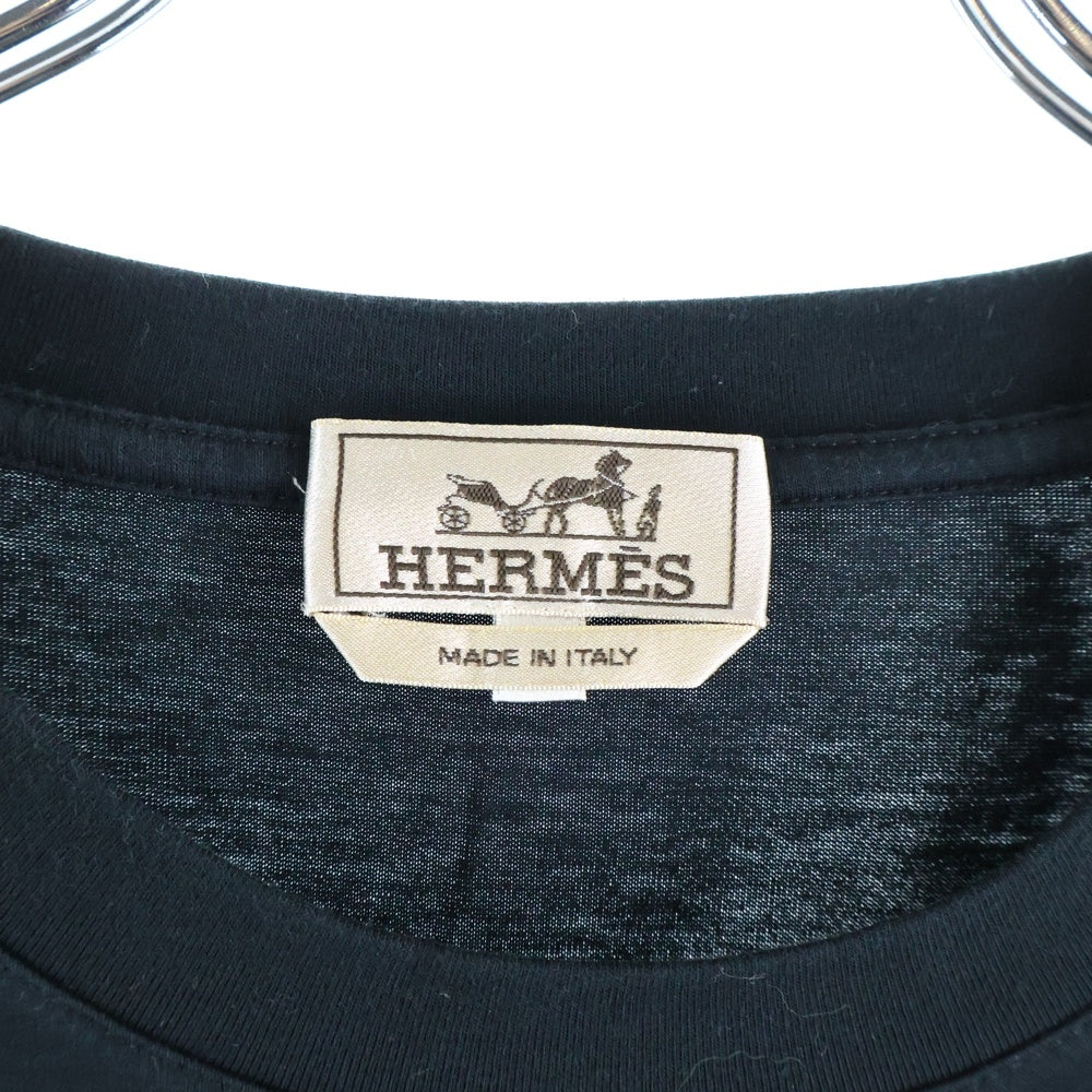 HERMES(エルメス) スーパーH レザーパッチ クルーネック半袖Tシャツカットソー ブラック