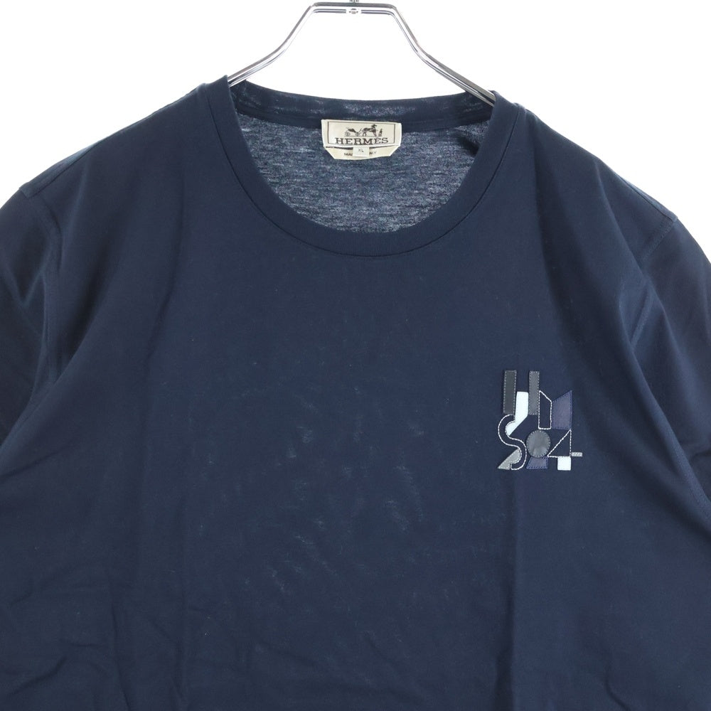 HERMES(エルメス) 24SS レザーパッチ クルーネック半袖Tシャツカットソー ネイビー