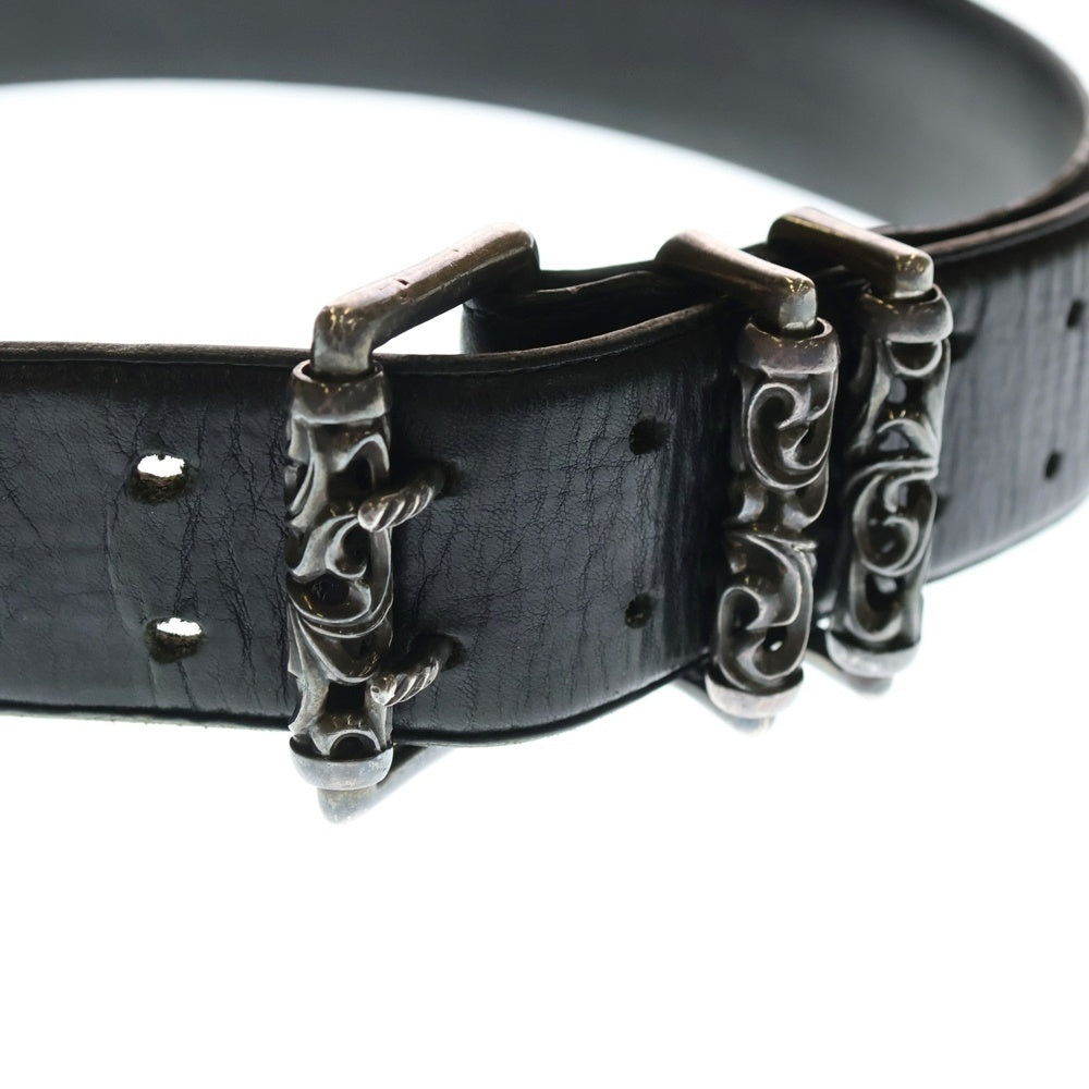CHROME HEARTS(クロムハーツ) ROLLER2 ダブルピンスクロール レザーベルト ブラック