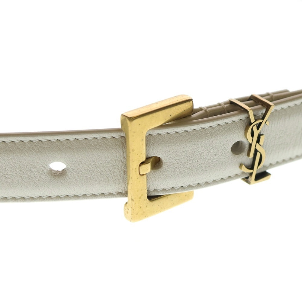 YVES SAINT LAURENT(イヴサンローラン) モノグラム ナローベルト スクエアバックル ラッカードレザー 2CM 554465BOO0W9207 ホワイト レディース