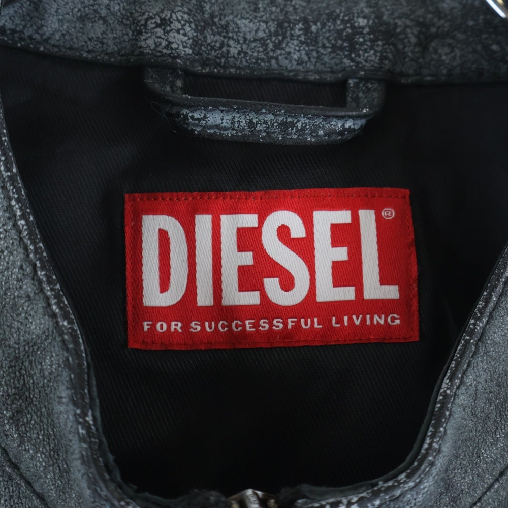 DIESEL(ディーゼル) L-EVERT-A ロゴプリント クラッキング加工 バイカー シングルレザージャケット ブラック