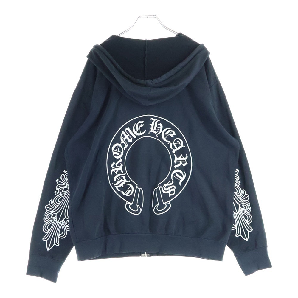 CHROME HEARTS(クロムハーツ) Horseshoe Zip Hoodie 袖フローラル ホースシュープリント ダガージップ ジップアップパーカー ブラック