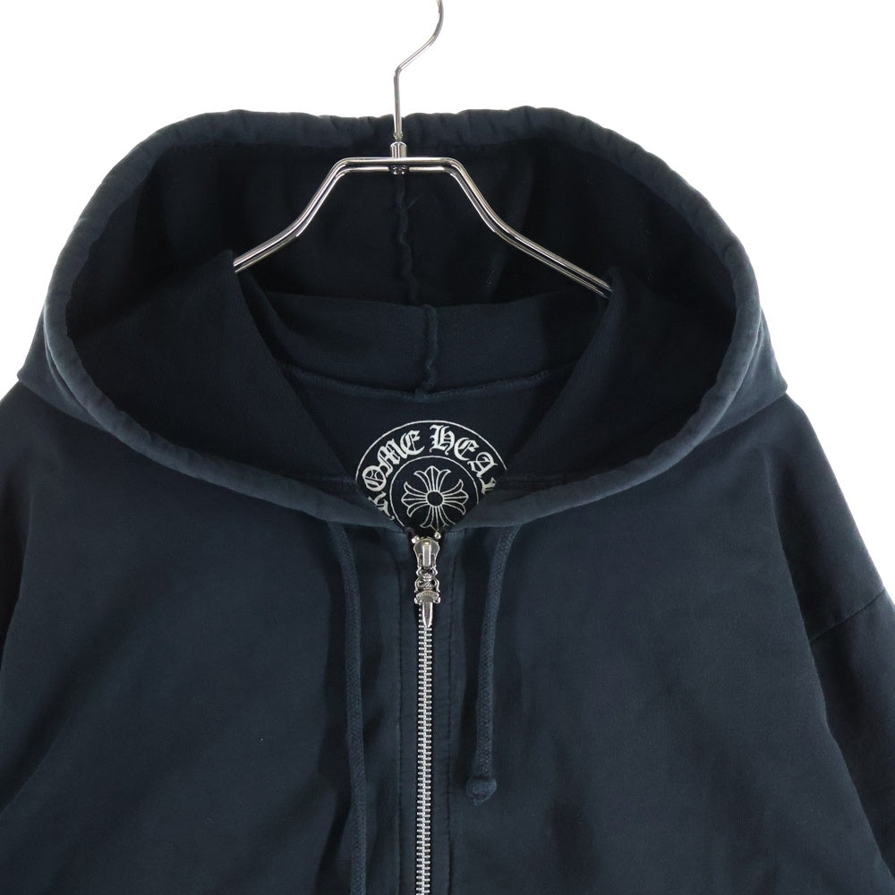 CHROME HEARTS(クロムハーツ) Horseshoe Zip Hoodie 袖フローラル ホースシュープリント ダガージップ ジップアップパーカー ブラック