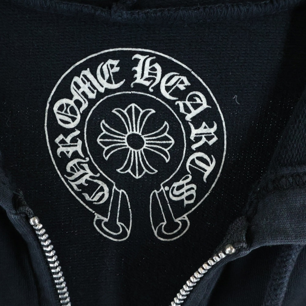 CHROME HEARTS(クロムハーツ) Horseshoe Zip Hoodie 袖フローラル ホースシュープリント ダガージップ ジップアップパーカー ブラック