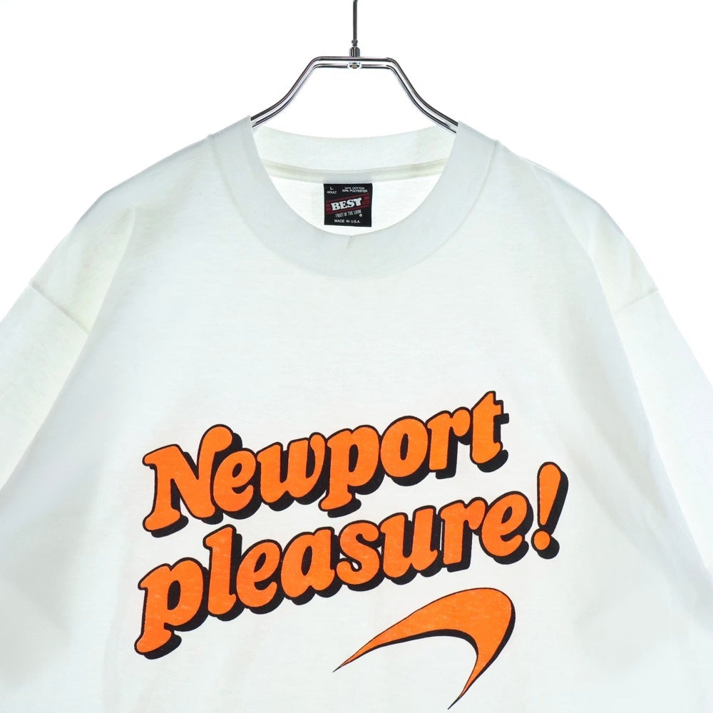 VINTAGE(ヴィンテージ) 90s NEWPORT PLEASURE オレンジ USA製 裾袖シングル クルーネックTシャツ ホワイト